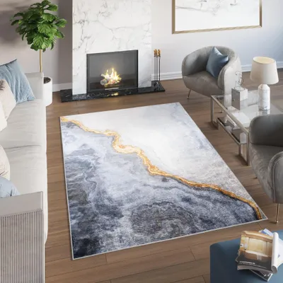 Immagine prodotto di Tappeto Tapiso TOSCANA Moderno Grigio Oro Soggiorno OEKO-TEX 140 x 200 cm