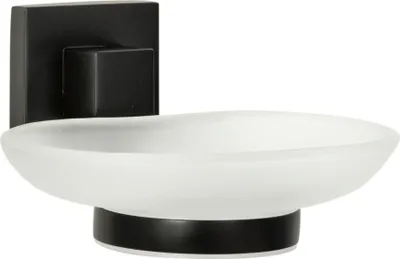 Produktbild von FACKELMANN Seifenablage NEW YORK / hochwertige Ablageschale für Seife mit Wandhalterung / Maße (B x H x T): ca. 13 x 6 x 12 cm / Accessoire fürs Badezimmer & WC / Halterung: Schwarz / Schale: Weiß