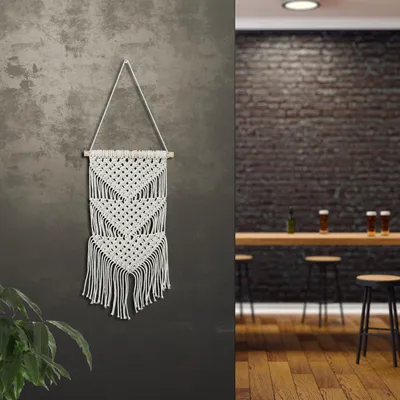 Produktbild von Handgeknüpfter Wandbehang aus Baumwolle, Creme, orientalisches Design, symmetrisch