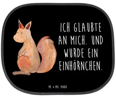 Produktbild von Mr. & Mrs. Panda Sonnenschutz Auto Einhorn Glauben - Schwarz - Geschenk, Einhörnchen, für Autoscheiben, saugnapf, Unicorn, Sonnenblende, Eichhörnchen, Einhörner, Eichhorn