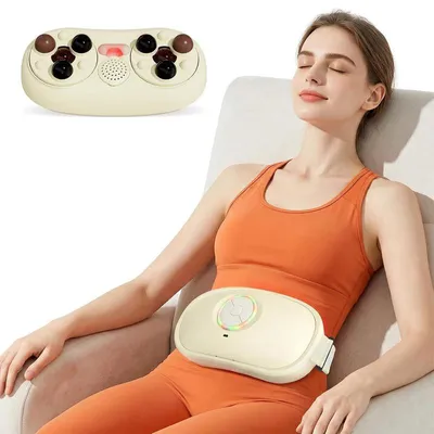 Produktbild von Kabelloses Bauchmassagegerät, elektrischer Massager mit Wärmefunktion, 2 Massageköpfen und 3 Intensitäten, entspannende Anwendung Zuhause & unterwegs