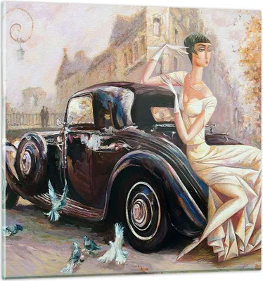 Produktbild von Bilder auf glas - frau retro stil - 60x60cm - Glasbilder - Wandbilder - Kunstdruck - zum Aufhängen bereit - Wanddekoration aus Glas - Glas Bilder - Wandbild auf Glas - Einteilig - GAC60x60-3467