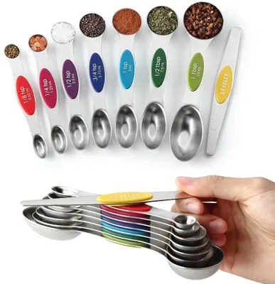 Productafbeelding van Solidchoice - Set van 9 Rvs Maatbekers en Maatlepels met Magnetische Handvatten