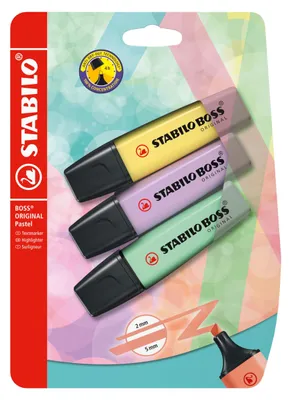 Productafbeelding van Markeerstift - STABILO BOSS ORIGINAL Pastel - 3-delige set - poederig geel, paarsachtige glans, subtiele mintgroene tint
