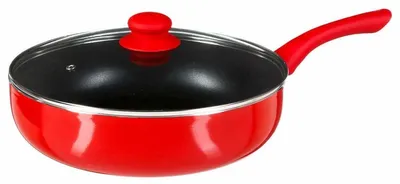 Produktbild von Emaillierte Bratpfanne mit Deckel, Aluminium, rot, Stärke 28 cm