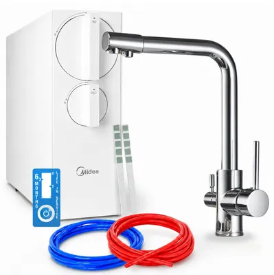 Produktbild von Umkehrosmose-Wasserfiltersystem Ari 800 Gpd Tanklos Mit Dreiwege-Küchenarmatur Chrom, Messing, Keramikkartusche, Perlator, Zweigriffarmatur