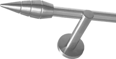 Produktbild von Gardinenstange Set Edelstahl Look Metall Ø 16mm zur Wandbefestigung 1-lauf Modern Spitze , Länge wählbar H12E18