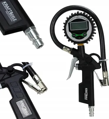 Zdjęcie produktu dla Cyfrowy LCD Pistolet Pompowania Kół Opon Manometr 12 bar 1/4'' KRAFT&DELE