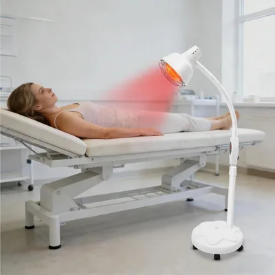 Produktbild von Infrarot Wärmelampe - Rotlichtlampe - 275 W - 360° Drehbar - Temperaturregelung - Mit Rollen - Für Spa, Kosmetikstudio, Physiotherapie