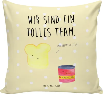 Produktbild von Mr. & Mrs. Panda Dekokissen Toast Marmelade - Gelb Pastell - Geschenk, Deko Kissen, Brot, Kuschelkissen, Süß, Küche, zier, Couchkissen, bedruckt, Sofa, Lustige Sprüche