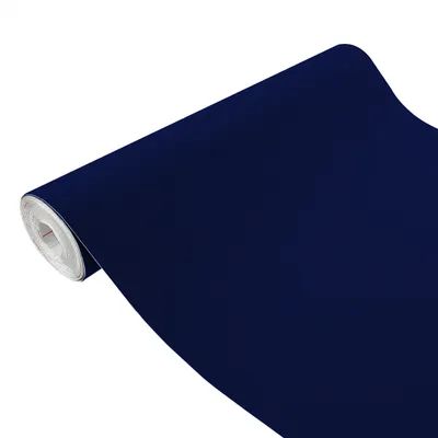 A roll of navy blue material, likely wallpaper or fabric, on a white background.