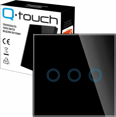 Produktbild von Glas Touch Kreuzschalter Wandschalter 3-Fach Schalter LED schwarz