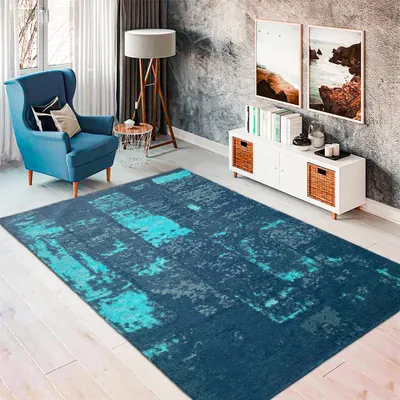 Produktbild von Wohnzimmer Teppich abstraktes Muster blau weiß grau Größe - 120 x 170 cm