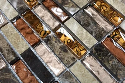 Produktbild von Handmuster Mosaikfliese Transluzent beige braun Stäbchen Glasmosaik Crystal Stein beige braun MOS87-1310_m
