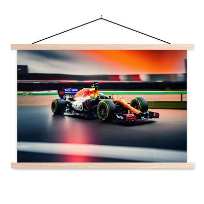 Produktbild von MuchoWow® Textilposter Auto - Formel 1 - Rennstrecke - Rennwagen 60x40 cm mit holzfarbenen Rahmen - Bilder
