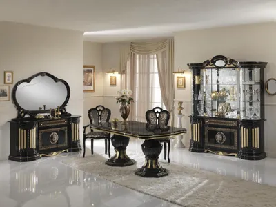 Produktbild von Klassischer Design Esstisch Tisch Italienische Stil Möbel Tische Schwarz Gold