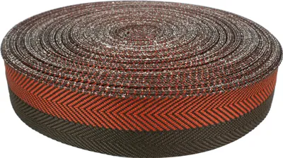 Produktbild von Teppicheinfassband 40mm Breite x Laufmeter - Ziegel – Braun – Abschlussband - Einfassband - Klebeband zum Aufbügeln - Klebe Saumband - Fischgrätmuster Zweifarbig - Teppich
