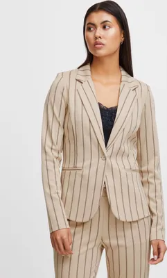 Produktbild von ICHI IHRUTI BL7 Damen Blazer Kurzblazer Jacke gestreifter Ein-Knopf-Blazer mit Stretch und Reverskragen