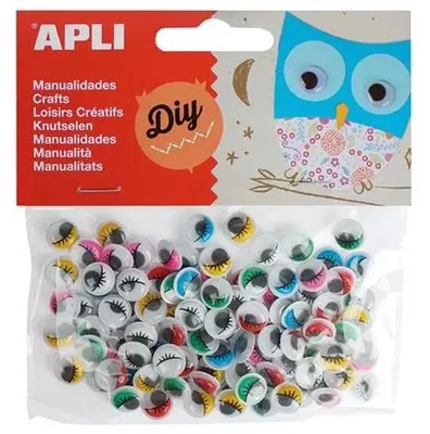 Immagine prodotto di Occhi tondi con ciglia O 10 mm autoadesivi - mix di colori 100 pz