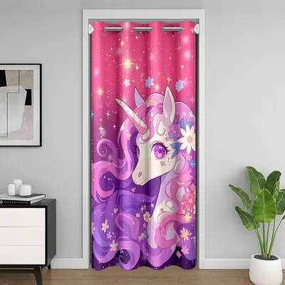 Immagine prodotto di Tenda per porta con motivo unicorno, floreale, rosa e viola, 86x203 cm