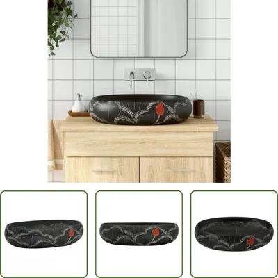 Immagine prodotto di The Living Store Lavabo da appoggio Nero Ovale 59x40x15 cm Vetroceramica