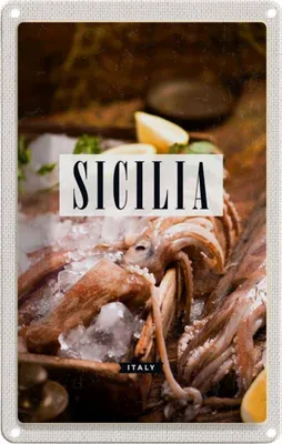 Produktbild von vianmo Blechschild 18x12 cm Sizilien Italien Gerichte Tintenfisch Spruch Zitat