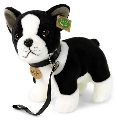 Image de Peluche chien Boston Terrier avec laisse debout 23 cm ECO-FRIENDLY
