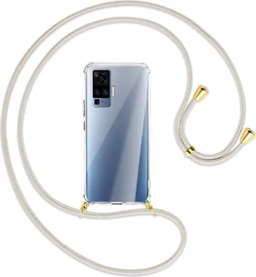 Produktbild von Handykette Backcover-Schutzhülle mit Band (Metall goldfarben) für vivo X50 Pro, X51 5G - broken white