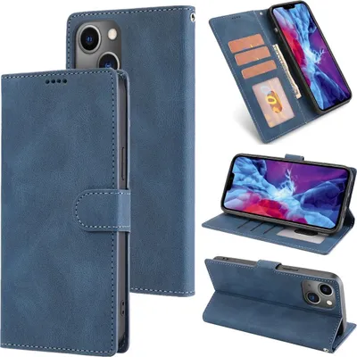 Produktbild von König Design Hülle kompatibel mit Apple iPhone 14 Kunstleder Handyhülle - Handy Case Blau