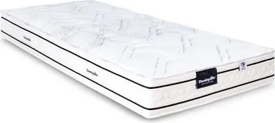 A white mattress with black trim and branding, presented on a white background.