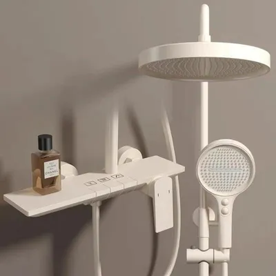Immagine prodotto di Sistema doccia a pioggia, miscelatore regolabile in altezza (32,5 cm), soffione con 4 getti, doccetta manuale, set doccia