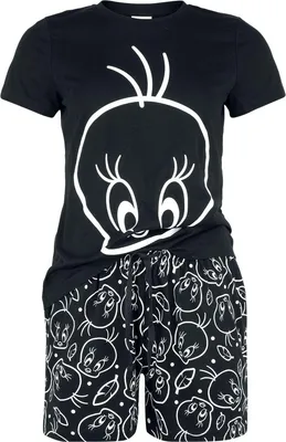 Produktbild von Looney Tunes Schlafanzug Damen Tweety Outlines schwarz L