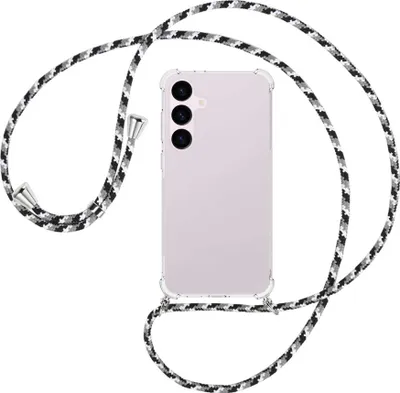 Produktbild von Handykette Backcover-Schutzhülle mit Band (Metall silberfarben) für Samsung Galaxy S24 Plus - schwarz/grau/weiß
