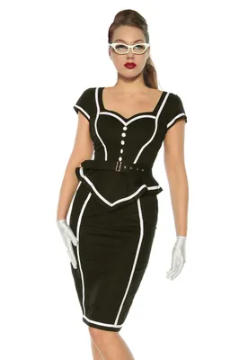 Produktbild von Etuikleid 50er Jahre Pin Up Vintage-Kleid Rockabilly Kleid mit Gürtel Retro , Gr. L