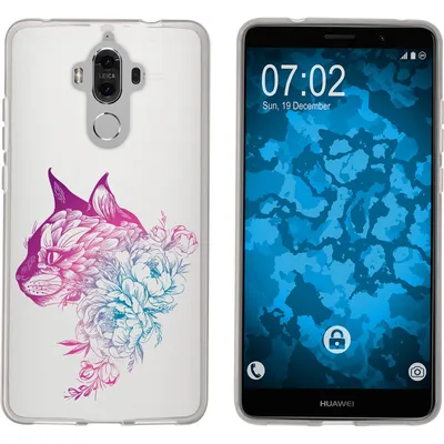 Produktbild von PhoneNatic Case kompatibel mit Huawei Mate 9 Silikon-Hülle Floral Katze M2-6