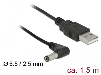 Produktbild von Delock USB Stromkabel zu DC 5,5 x 2,5 mm Stecker 90° 1,5 m Delock