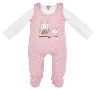 Produktbild von BONDI Baby Strampelanzug "Eulenfamilie" 2-tlg. 93735 | Rosewood Rosa Größe: 68