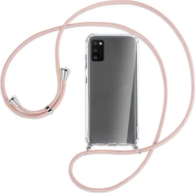 Produktbild von Handykette Backcover-Schutzhülle mit Band (Metall silberfarben) für Samsung Galaxy A41 (A415) - roségold