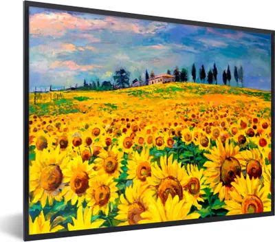 Produktbild von MuchoWow® Gerahmtes Poster Ölfarbe - Gemälde - Blumen - Sonnenblume 80x60 cm - Poster mit Schwarzem Bilderrahmen Wandposter Rahmen Foto Bilder - Schwarzem - Mit Gestell