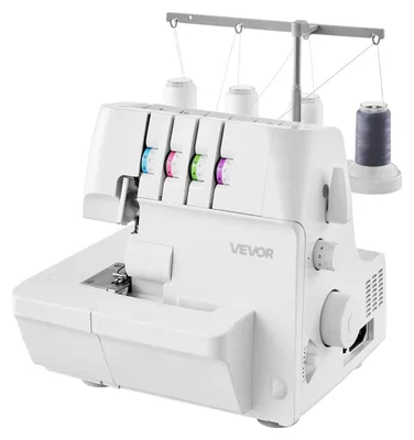Produktbild von VEVOR Overlock-Nähmaschine, 1250 Stiche pro Minute, 2-3-4 Fadenfähigkeit, 0,7-2 einstellbarer Differentialtransport, mit Freiarm und LED-Licht, Nähmaschine für verschiedene Stoffe, Weiß, 2/3/4 Fäden