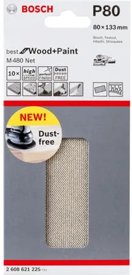 Produktbild von Bosch Netzstruktur-Schleifblätter M480 Net 80x133 K80 10er Pack, 2608621225
