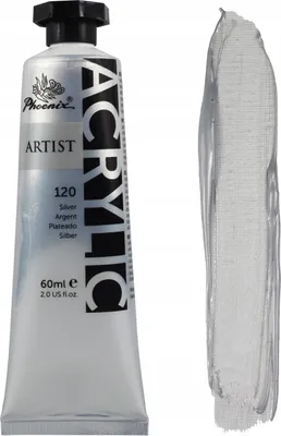 Produktbild von Acrylfarbe Phoenix Artist 120 Silber – Professionelle Metallic-Silberfarbe, 60 ml, Hochpigmentierte Künstlerfarbe