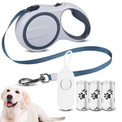 Obrázek produktu pro Výsuvná vodítko pro psy – 5 metrů, s ergonomickou rukojetí a sáčky na exkrementy
