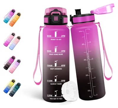 Produktbild von Trinkflasche 500ml Motswedi lila/schwarz, Sportflasche mit Zeitmarkierung