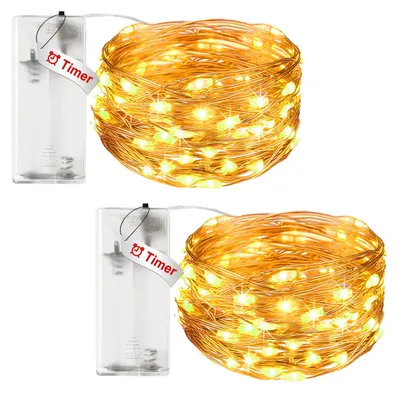 LED-Lichterkette mit Timer, 30 LEDs, warmweiß, 2 Stück