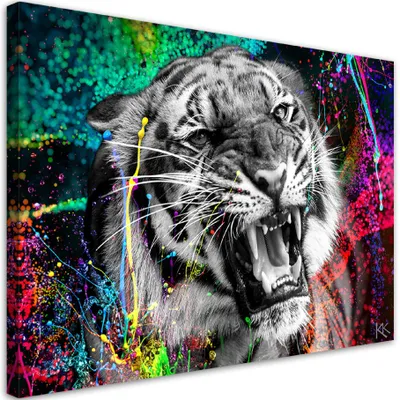 Produktbild von Leinwandbild Tiger Tier Natur 100x70 Feeby Bunt bild für die wand bereit zum aufhängen