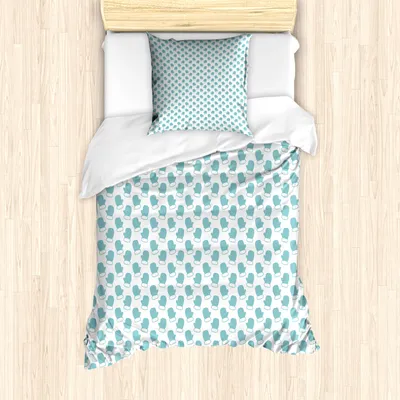 Produktbild von ABAKUHAUS Türkis Mantele, Winter-Schnee-Handschuhe, Milbensicher Allergiker geeignet mit Kissenbezügen, 135 cm x 200 cm - 80 x 80 cm, Weiß und Blassblau
