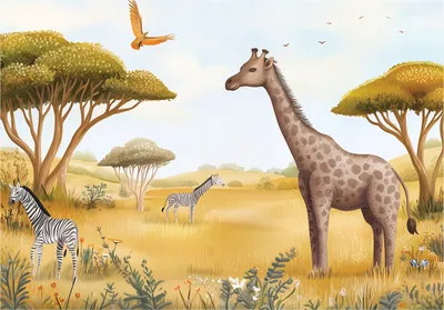 Produktbild von Fototapete Kinderzimmer Tiere Dschungel - 350x250 cm - inklusive kleister - Vlies Tapete Kinder - Vliestapete Modern Wandtapete - Kindertapete