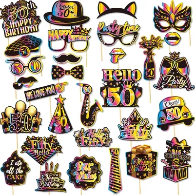 30-teiliges Foto-Requisiten-Set für 50. Geburtstag