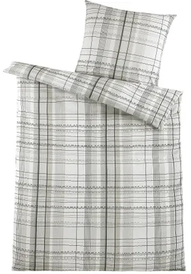 Produktbild von Baumwoll Seersucker Bettwäsche, 135 x 200 + 80x80cm, weiß beige schwarz kariert, gemustert, bügelfrei, 100% Baumwolle